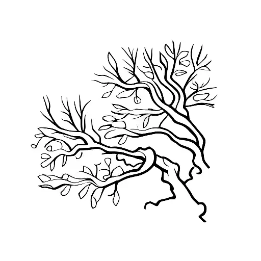 sunrise with oak tree tattoo design idea
