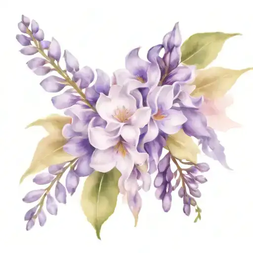 wisteria and lavendar flower bouquet shaped like tattoo design idea