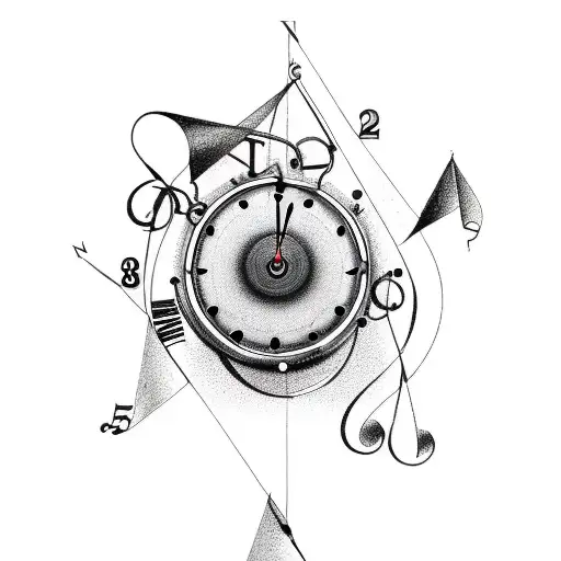 A pendule (clock) with jazz notes as its hands in sketch style tattoo design idea
