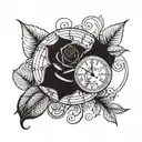 a rose with a clock with an eye two signatures tattoo design idea