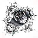 a rose with a clock with an eye two signatures tattoo design idea