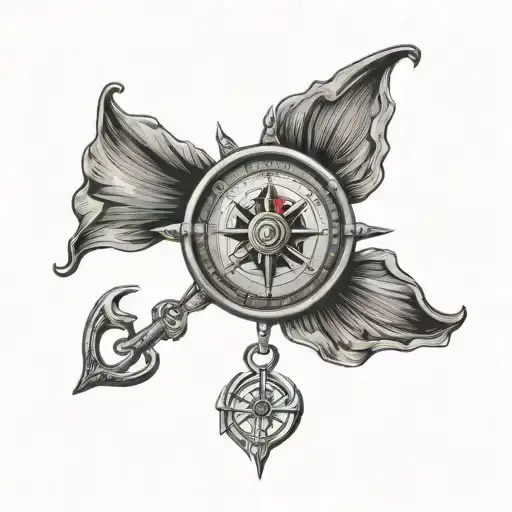 A vintage compass rose design with a fishing hook incorporated into the design, symbolizing your grandpa's guidance and love for fishing tattoo design idea