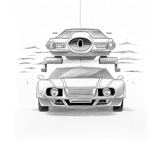 car with the text "be faster than your thoughts" tattoo design idea