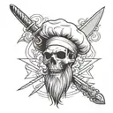 Skull chef hat and beard with cross knives. tattoo design idea