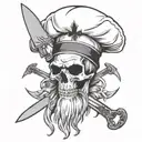 Skull chef hat and beard with cross knives. tattoo design idea
