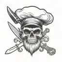 Skull chef hat and beard with cross knives. tattoo design idea