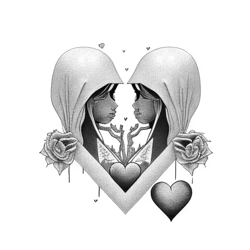 mother protecting children with heart  tattoo design idea
