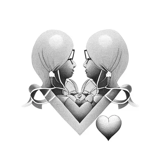 mother protecting children with heart  tattoo design idea