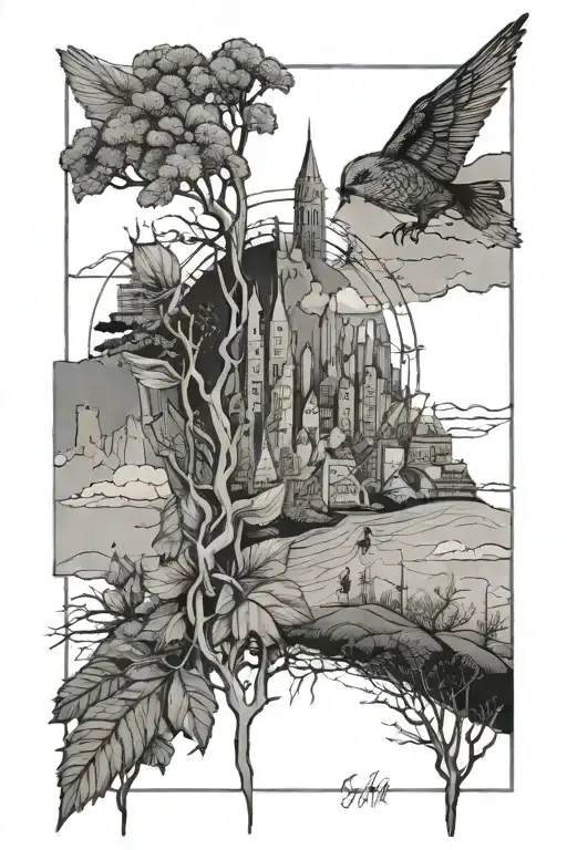 Thin lines tattoo, symbolising travels, growth and new beginnings tattoo design idea