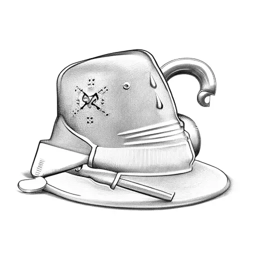 A tattoo design showcasing a chef's hat and a wrench crossed together, symbolizing the client's passion for cooking and automotive mechanics tattoo design idea