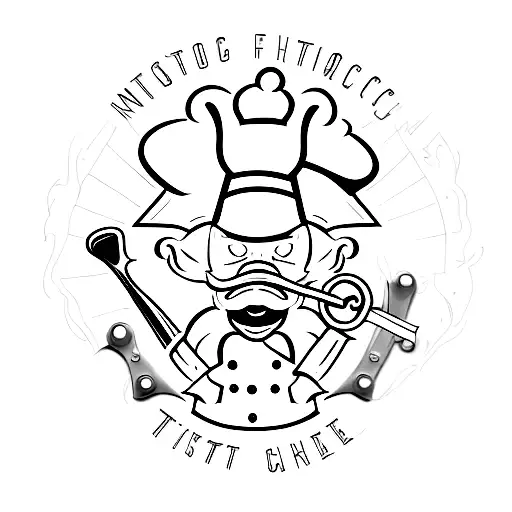 A tattoo design showcasing a chef's hat and a wrench crossed together, symbolizing the client's passion for cooking and automotive mechanics tattoo design idea