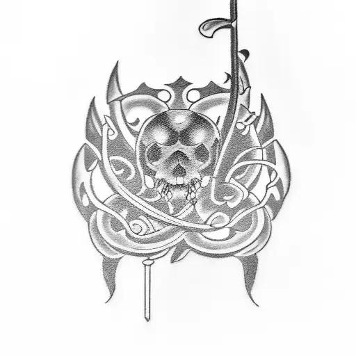 A tattoo design featuring a Toyota Mark 2 with musical notes and card symbols incorporated into the design tattoo design idea