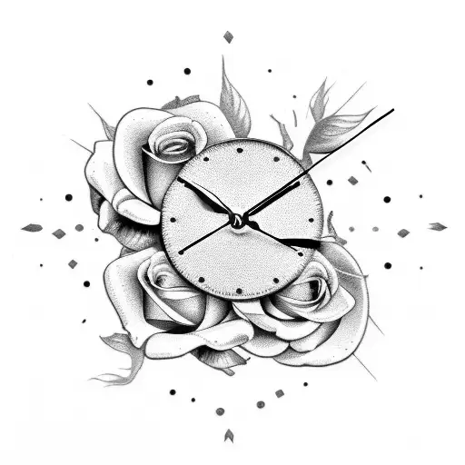 bull blue eyes, broken clock with time, rose, mechanics tattoo design idea