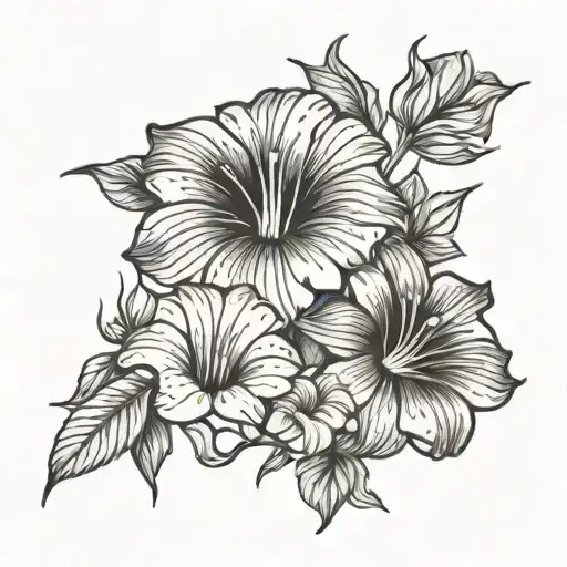 sideways aster and morning glory flower tattoo design idea
