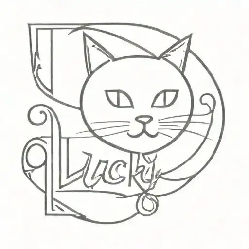 word "Lucky", with a symbol of a cat tattoo design idea