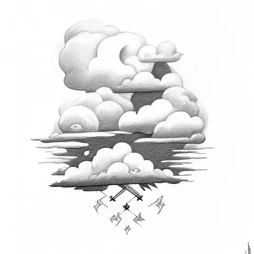 Clouds with a thunder storm going through it with a latvian flag on it tattoo design idea