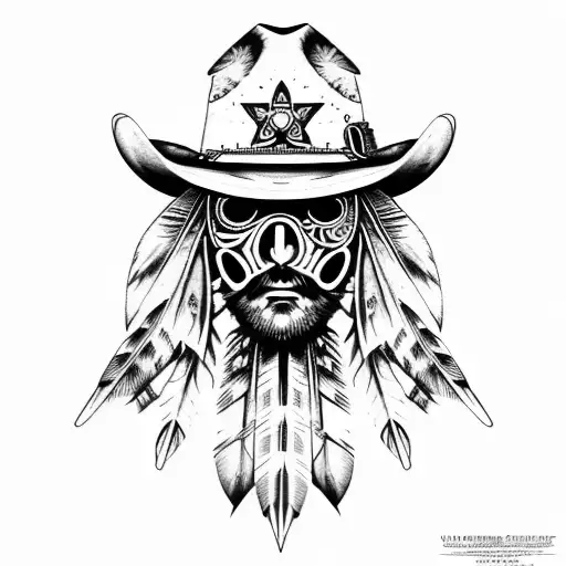 cowboy indian steam punk  tattoo design idea