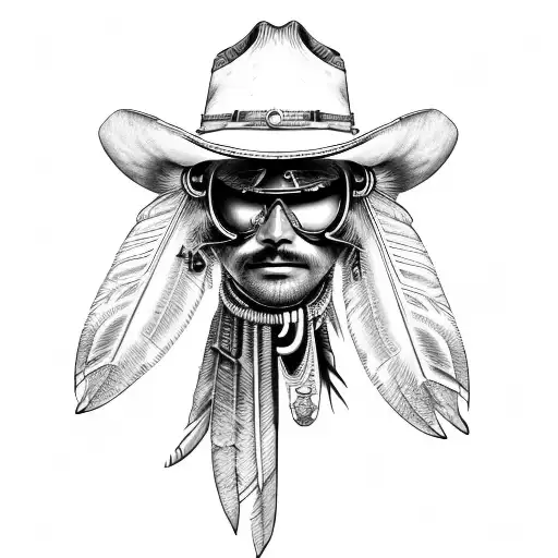cowboy indian steam punk  tattoo design idea