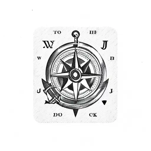 ship anchor with a compass and ship helm with the letters JK and JS in a deck of playing cards along with alcohol bottle tattoo design idea