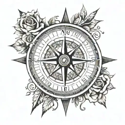 A new-school style tattoo of a compass rose with coordinates of your home, son's birthplace, and favorite travel destination, representing your passion for home, family, and travel tattoo design idea