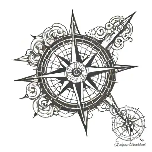 A new-school style tattoo of a compass rose with coordinates of your home, son's birthplace, and favorite travel destination, representing your passion for home, family, and travel tattoo design idea