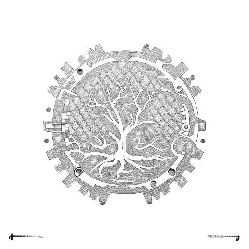 old growth tree made up of gears and levers  tattoo design idea