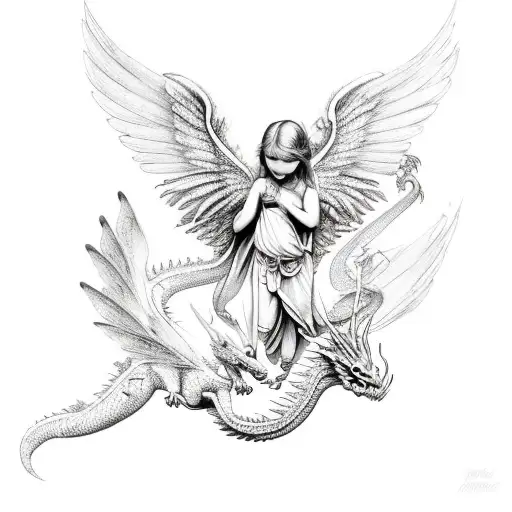 cherub with dragon fly wings tattoo design idea