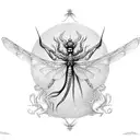 cherub with dragon fly wings tattoo design idea