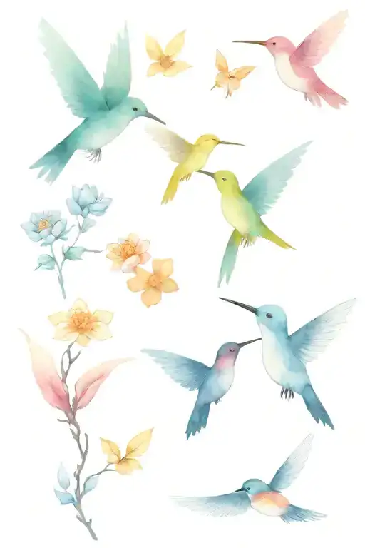 combine symbols the represent Konan and Pain naruto, add a hummingbird , feminine tattoo design idea