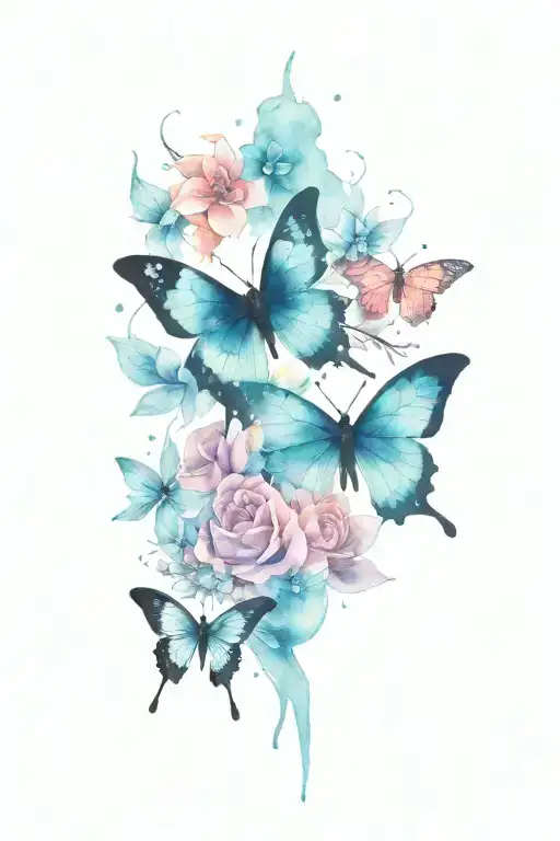 combine symbols the represent Konan and Pain naruto, add a butterfly, feminine tattoo design idea