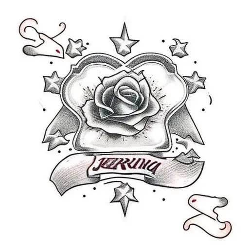 the name "Jerriana" in cursive with red ink and a heart above the "I" tattoo design idea