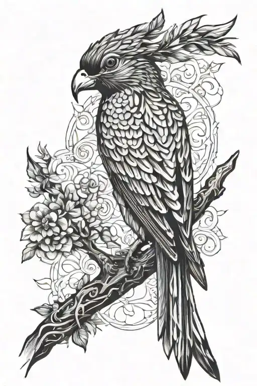 quetzal bird perched tattoo design idea
