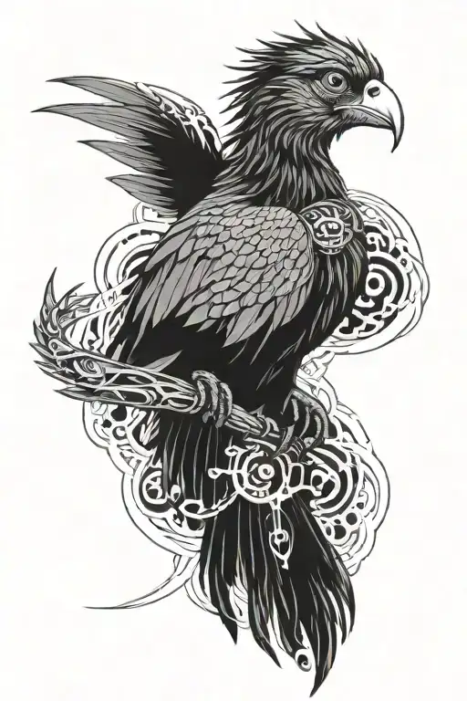 Cyberpunk Quetzal tattoo design idea