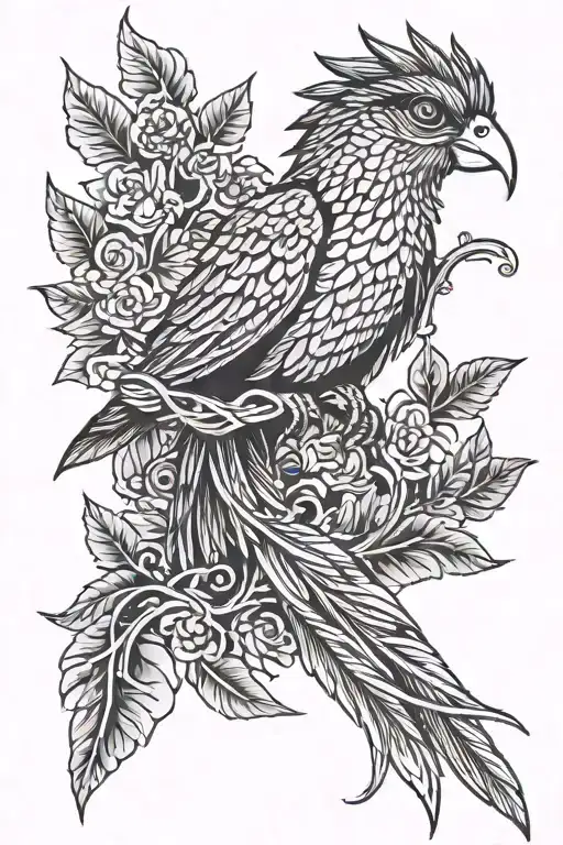 quetzal bird perched tattoo design idea