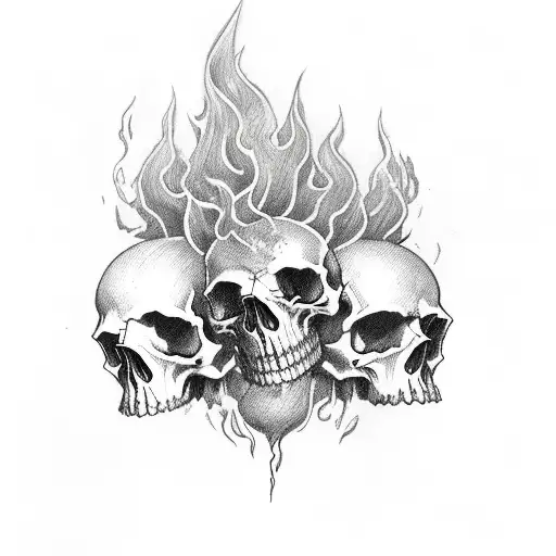 tribal with skulls and flames tattoo design idea