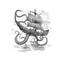 giant squid pirate ship tattoo design idea