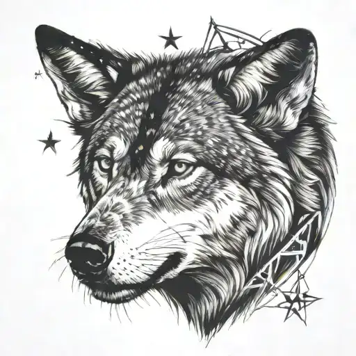 Wolf looking direct, southern cross star above head. British and Australian influence.  tattoo design idea