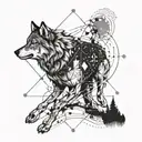 wolf, southern cross constellation intertwined tattoo design idea