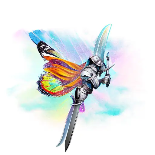 Butterfly holding sword tattoo design idea