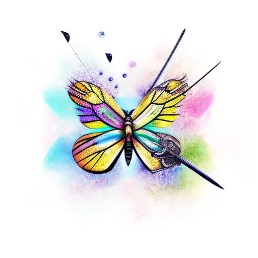 Butterfly holding sword tattoo design idea