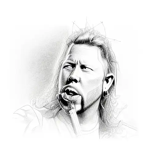A detailed sketch of James Hetfield in a rock concert tattoo design idea