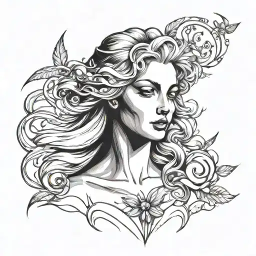 A sketch-style tattoo of Aphrodite with emphasis on her beauty and sensuality tattoo design idea