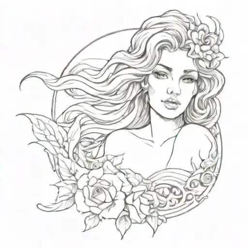 A sketch-style tattoo of Aphrodite with emphasis on her beauty and sensuality tattoo design idea