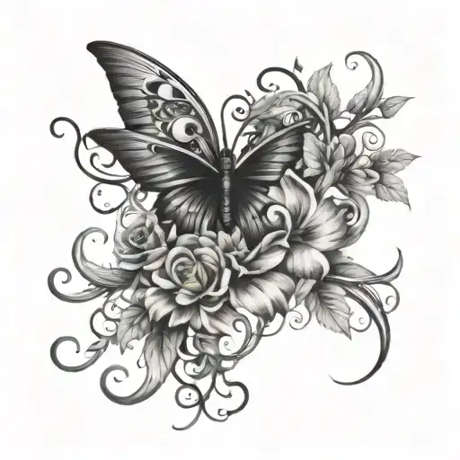 vines flower butterfly medusa tattoo design idea