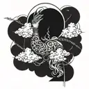 full sleeve, clouds, chains, moon on shoulder tattoo design idea
