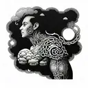 full sleeve, clouds, chains, moon on shoulder tattoo design idea