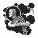 full sleeve, clouds, chains, moon on shoulder tattoo design idea
