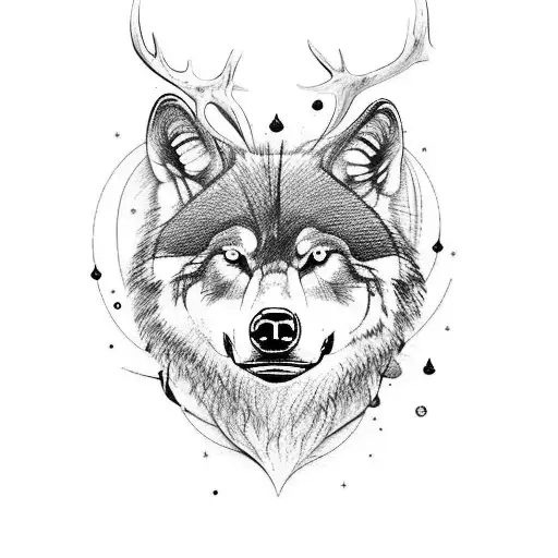 wilderness scene with wolf bear elk deer birds sunrise full sleeve tattoo design idea