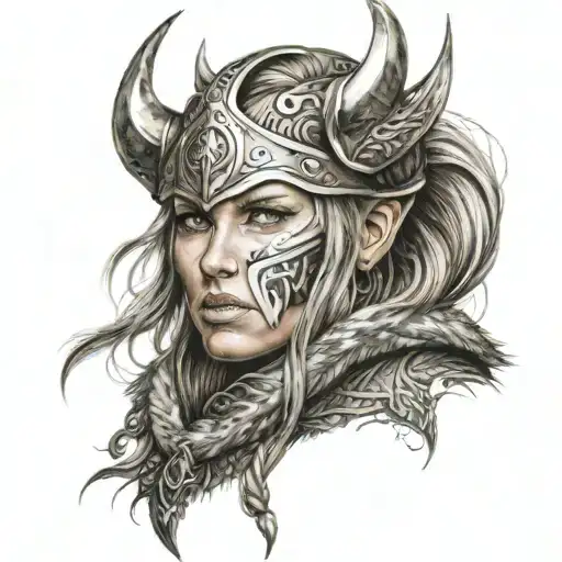 viking warrior woman face  tattoo design idea