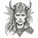 womans face, viking, wings tattoo design idea